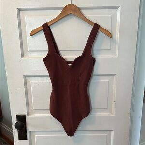 Abercrombie & Fitch Brown Ribbed Knot Sweetheart Bodysuit